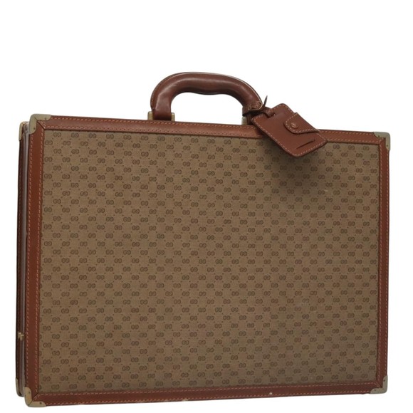 GUCCI Micro GG Canvas Attache Case Hand Bag PVC Leather Beige Brown Auth 105637 - Picture 1 of 16